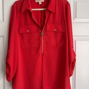 Red Women's Zip-Up Blouse